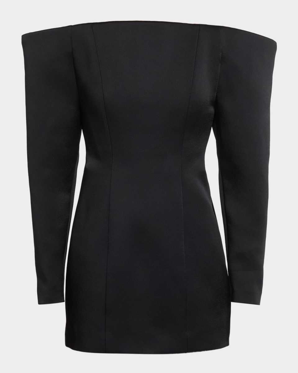 Off-Shoulder Long-Sleeve Satin Mini Dress
